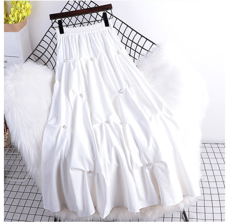 Jupe bouffante perlée, nouvelle, unie noire/blanche, décontractée, jupe ample 3545