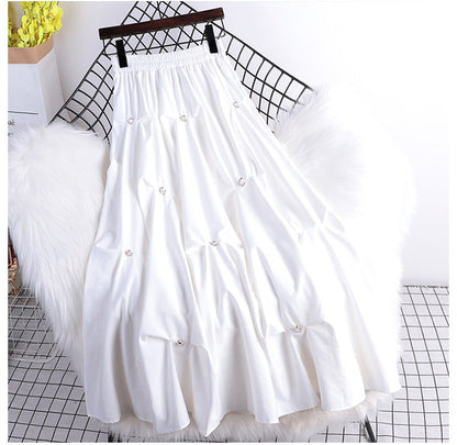 Jupe bouffante perlée, nouvelle, unie noire/blanche, décontractée, jupe ample 3545