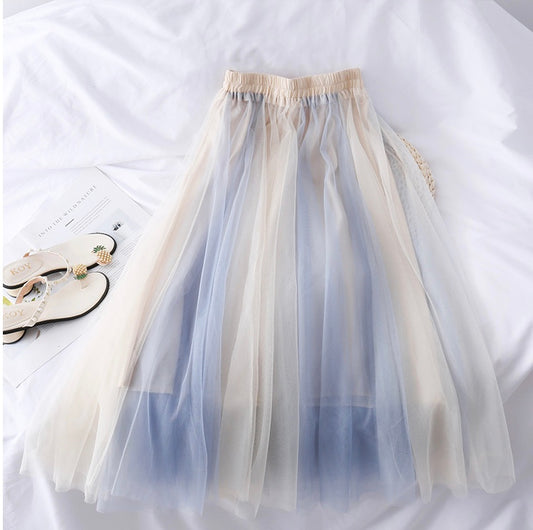Super fairy, bow tie, high waist slim mesh bouffant skirt, color matching medium length skirt  3601