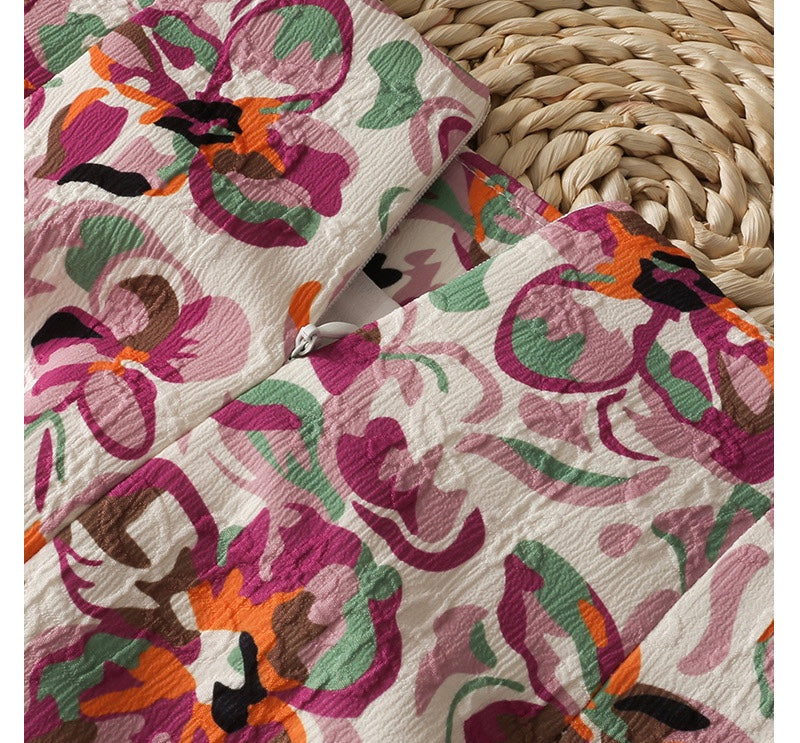 Vintage, printed high-waisted, short-cut skirt, embossed A-line skirt  3600