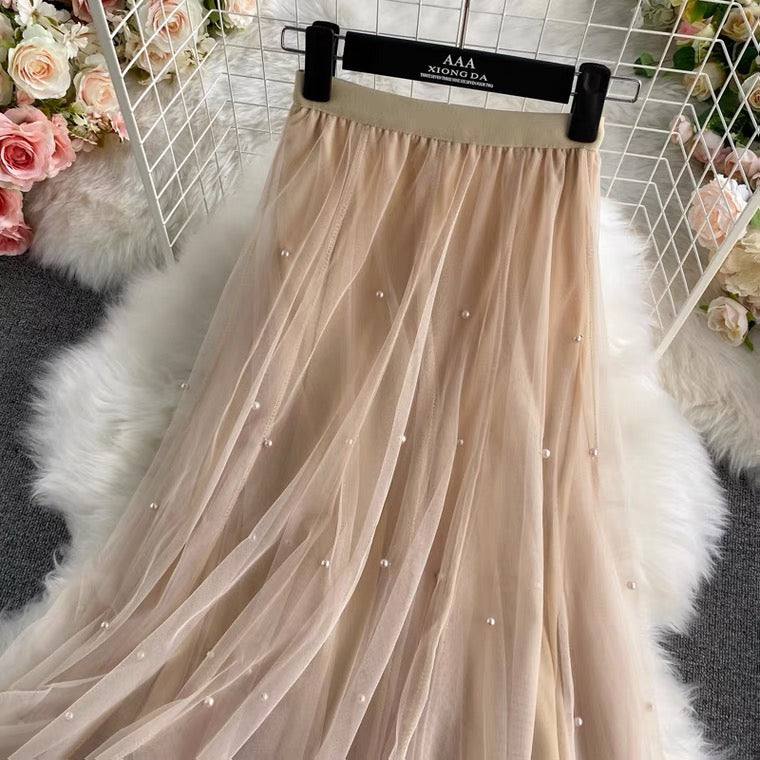 Jupe en tulle à clous, automne et hiver, nouveau style, taille haute, longueur moyenne, polyvalente, jupe super féerique A-line 3526