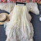 Elastic waist irregular mesh skirt, high waist medium long A-line skirt, fairy skirt shaggy skirt  3525