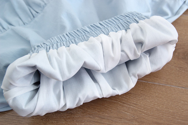 Jupe en coton et lin, jupe plissée taille haute, jupe à volants épissés 3580