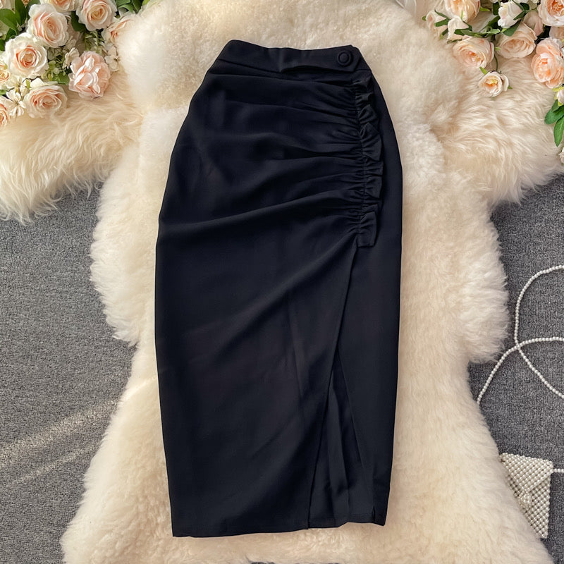 Jupe moulante, classe, slim, polyvalente, plissée, taille haute Jupe moulante trapèze 3532