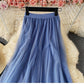 Elastic waist irregular mesh skirt, high waist medium long A-line skirt, fairy skirt shaggy skirt  3525