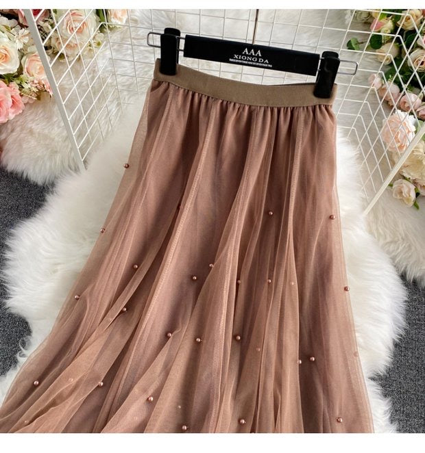 Jupe en tulle à clous, automne et hiver, nouveau style, taille haute, longueur moyenne, polyvalente, jupe super féerique A-line 3526