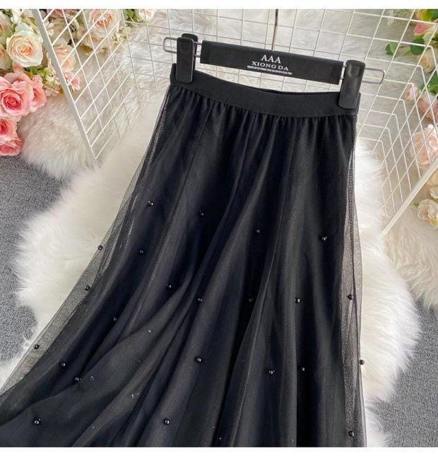 Jupe en tulle à clous, automne et hiver, nouveau style, taille haute, longueur moyenne, polyvalente, jupe super féerique A-line 3526