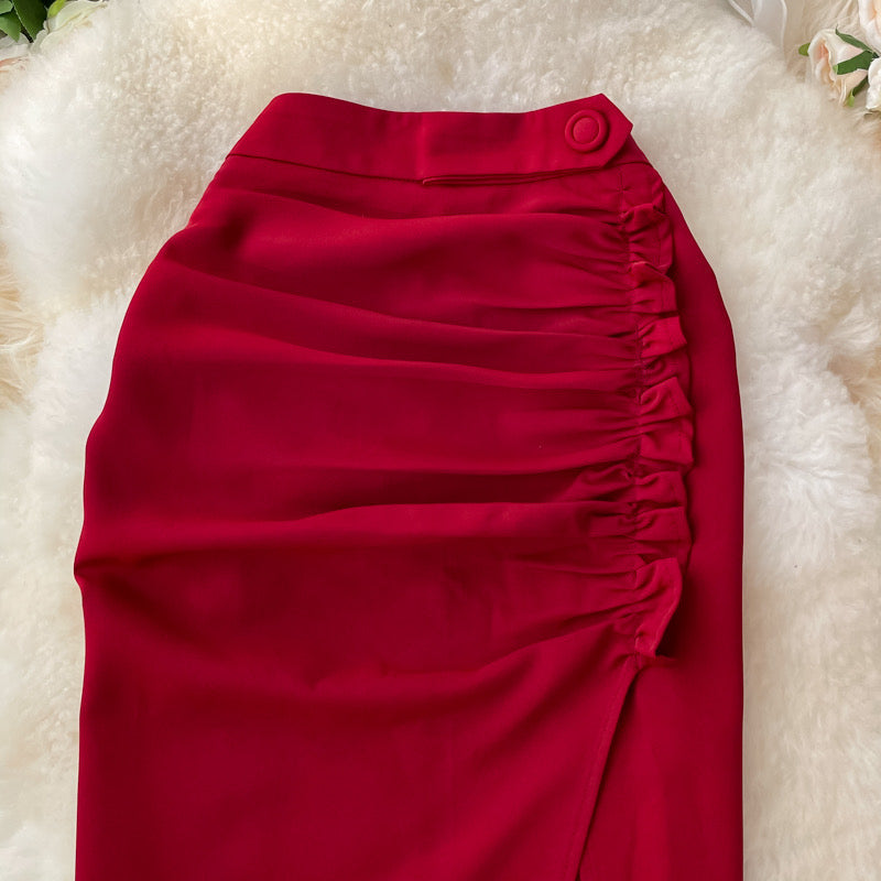 Jupe moulante, classe, slim, polyvalente, plissée, taille haute Jupe moulante trapèze 3532