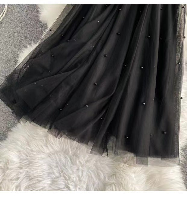 Jupe en tulle à clous, automne et hiver, nouveau style, taille haute, longueur moyenne, polyvalente, jupe super féerique A-line 3526