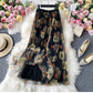Jupe imprimée mode, jupe en gaze à taille élastique, nouveau style, jupe plissée taille haute, jupe trapèze jupe mi-longue 3523