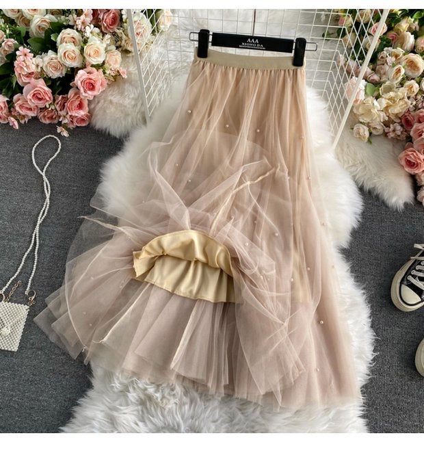 Jupe en tulle à clous, automne et hiver, nouveau style, taille haute, longueur moyenne, polyvalente, jupe super féerique A-line 3526