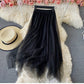 Elastic waist irregular mesh skirt, high waist medium long A-line skirt, fairy skirt shaggy skirt  3525
