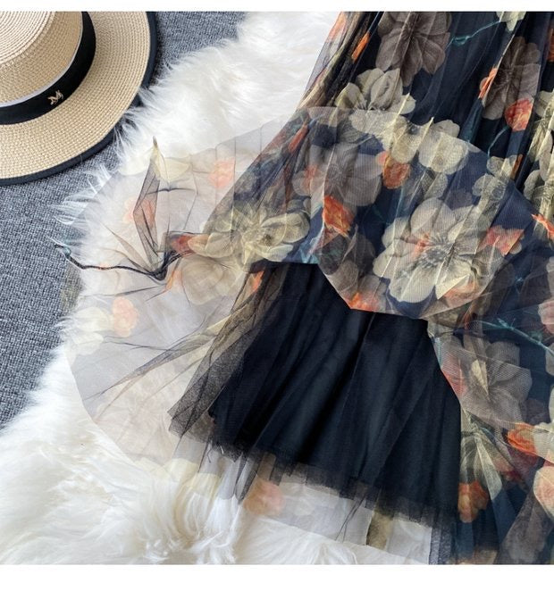 Jupe imprimée mode, jupe en gaze à taille élastique, nouveau style, jupe plissée taille haute, jupe trapèze jupe mi-longue 3523