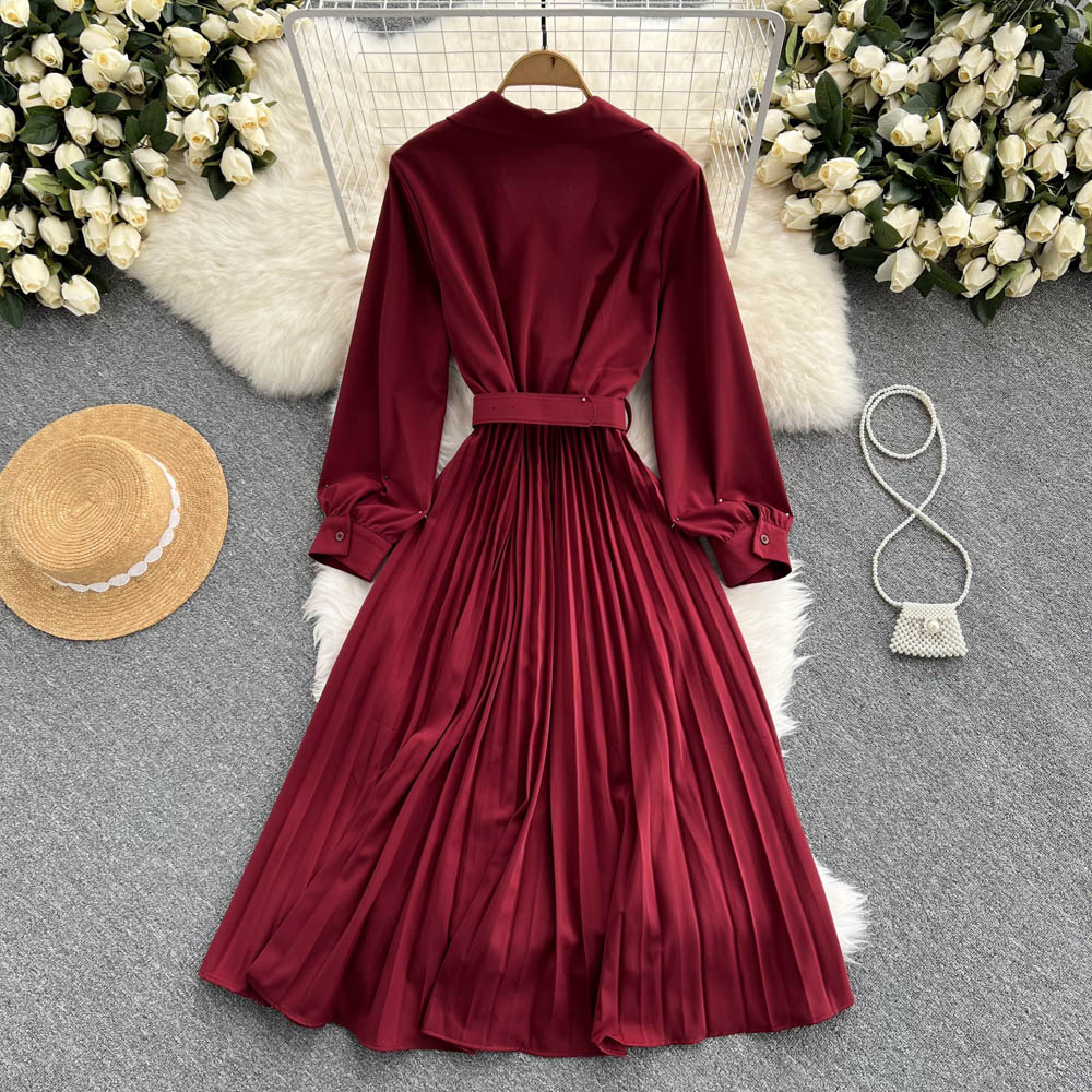 Simple V Neck Long Sleeve Dress A Line Fashion Dress  10946